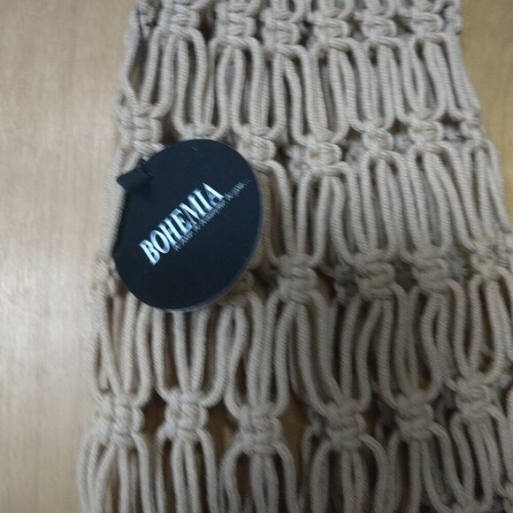 BOHEMIA Women's Double Wood Handle Macrame Purse Beige Boho Hippie NEW - Picture 3 of 5